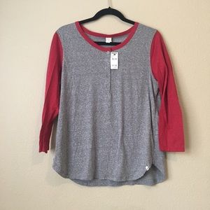 Volcom Henley Baseball Tee in Heather Gray and Red